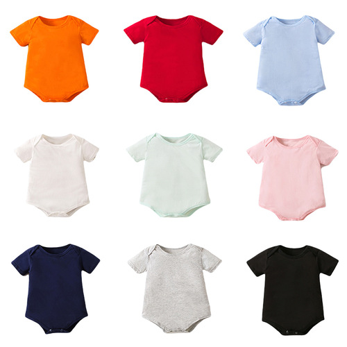 Cross-border newborn solid color short-sleeved bag, butt coat, summer cotton one-piece suit, triangle suit, children's baby short climbing suit