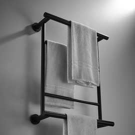 304不锈钢黑色卫生间浴室厕所阳台五金墙壁挂件多杆毛巾架免打孔