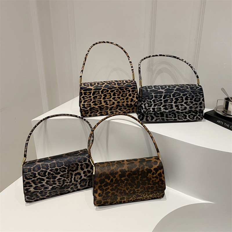Coreano simple estampado leopardo bolso de brazo 2024 nuevo estilo ocio retro bolso de hombro estilo bolso de mochila pequeño