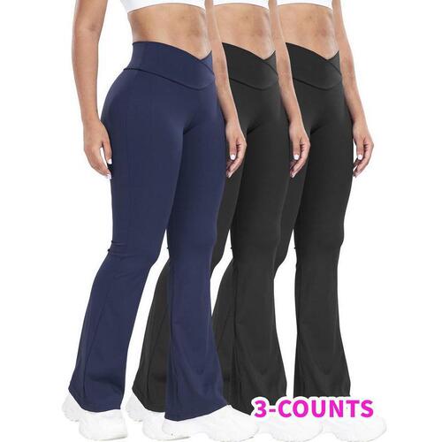 N 822 O5947 Women's New Sports Pants Solid Color Waist Cincher Bell Bottom Pants