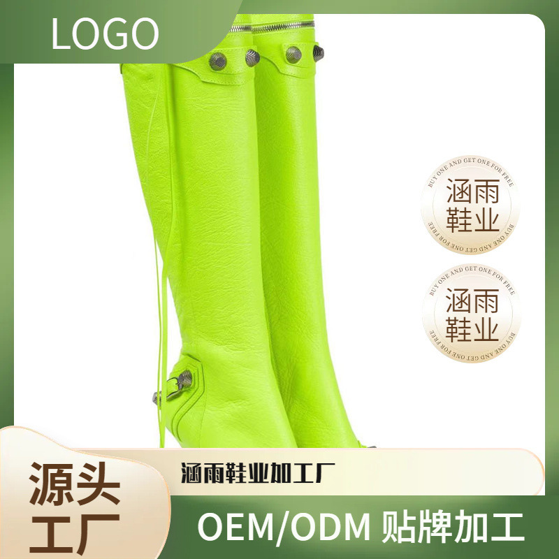 2023 Cross-Border Thin-Heeled High-Heeled Pointed-Toe Side Zipper Metal Rivet Buckle Knee-High Boots Plus Size Women's Boots