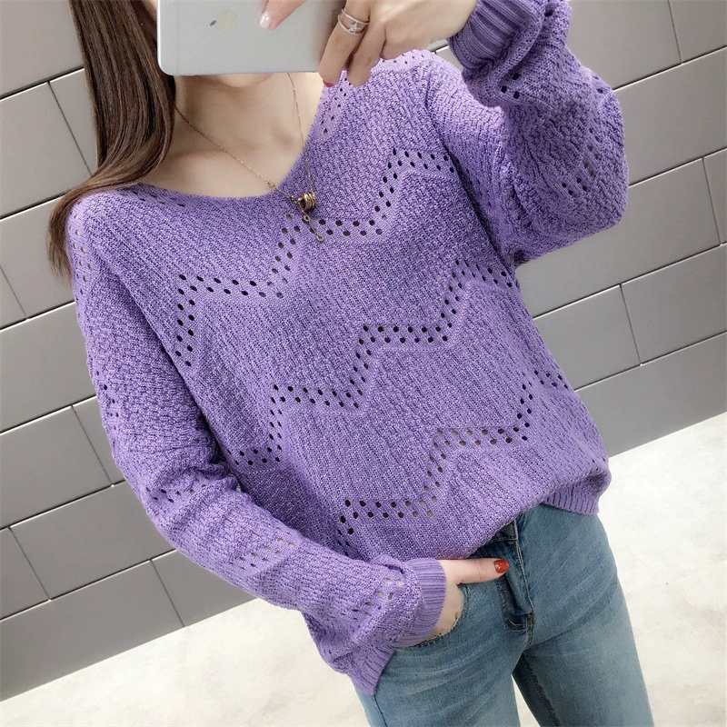 Новый женский тонкий свитер весна 2025, свободный крой, в корейском стиле, с V-образным вырезом, ажурный вязаный, летний накидной топ для женщин