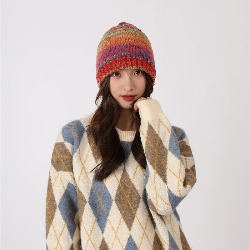 Dopamina Arcobaleno Colore Fatto a Mano per Bambini 2023 Nuovo Autunno/Inverno Lavorato a Maglia Baotou Caldo Freddo Cappello Set_voghion.com