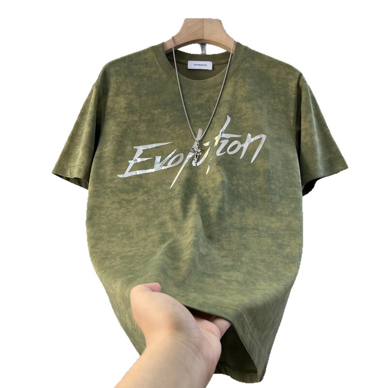 謝霆峰と同じスタイルのヘビーウォッシュ加工のダメージ加工半袖Tシャツ、男女兼用、ニッチなアメリカンハイストリートカップルトップス|undefined