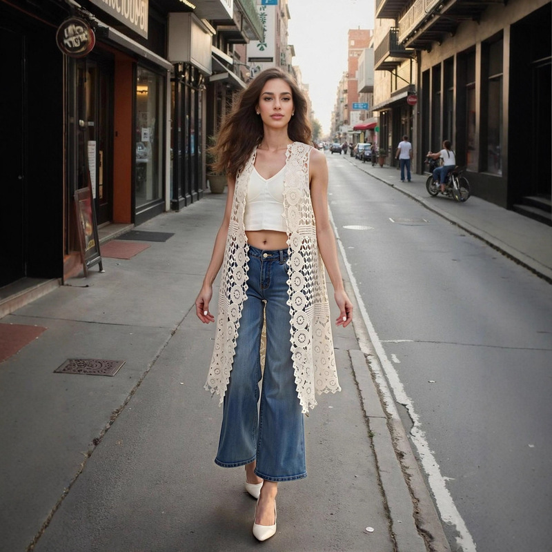 Bohemian Ethnic Style Cut Out Hook Pattern Knitted Sun Protection Cardigan for Women Summer 2025 Mid-Length Layered Blouse Top