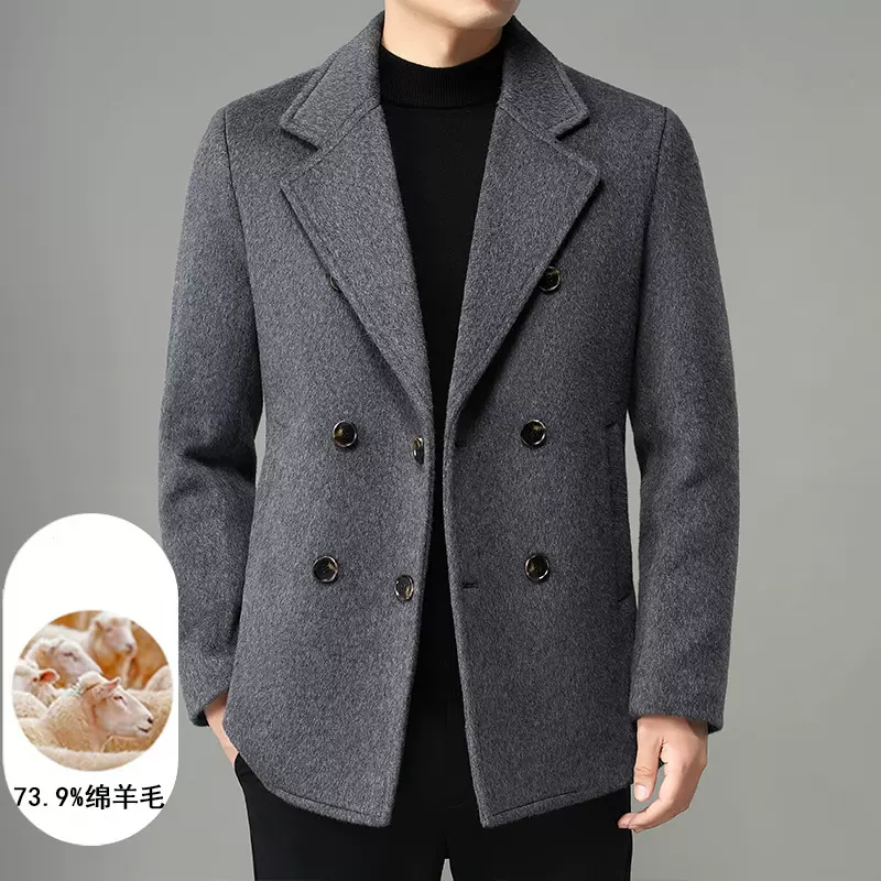 中长款羊毛大衣男冬季新款宽松帅气双排扣西装领风衣保暖毛呢外套