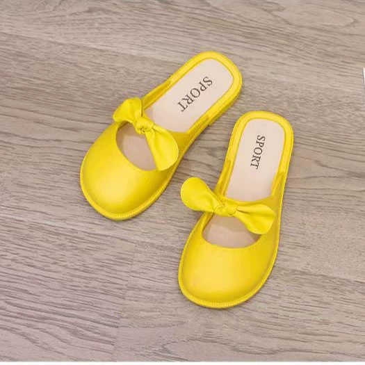 2024 новый весенний родитель-ребенок тапочки детская мода дикие полутапочки маленькая девочка сплошной цвет бант тапочки