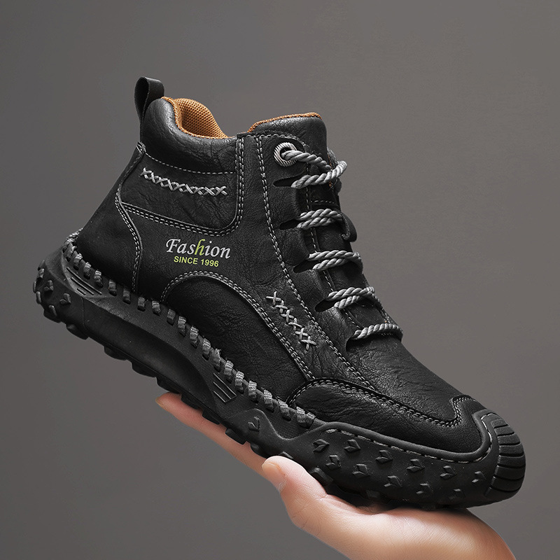 Autumn And Winter Handmade Large-Size Shoes For Men, Genuine Leather Casual High-Top Shoes, Work Martin Boots_vogvips.com
