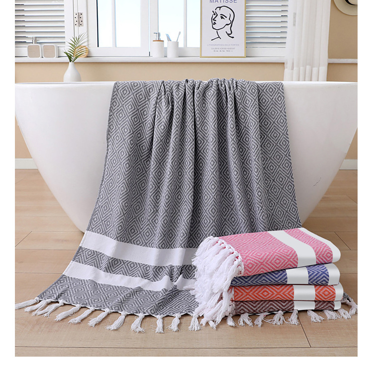 Serviette de plage turque à pompons, en coton absorbant, idéale pour la baignade et la protection solaire._voghion.com