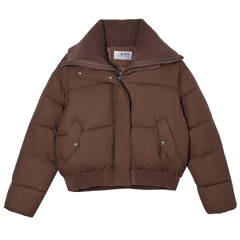 Productos europeos 2025 invierno nuevo abrigo de algodón mujer corto de moda de punto con solapa chaqueta de algodón abrigo de moda