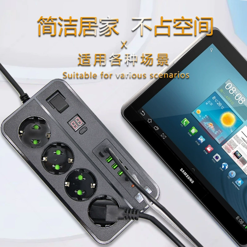 Европейский четырехпосадочный сетевой разъем с PD/USB зарядкой, гнездо для вилки, платформа-терминал, подключение и мультикратные сценарии