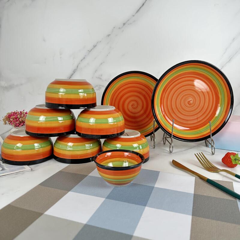 Daily necessities wholesale ceramic rainbow Bowl plate household ceramic bowl plate hotel restaurant two yuan shop stall