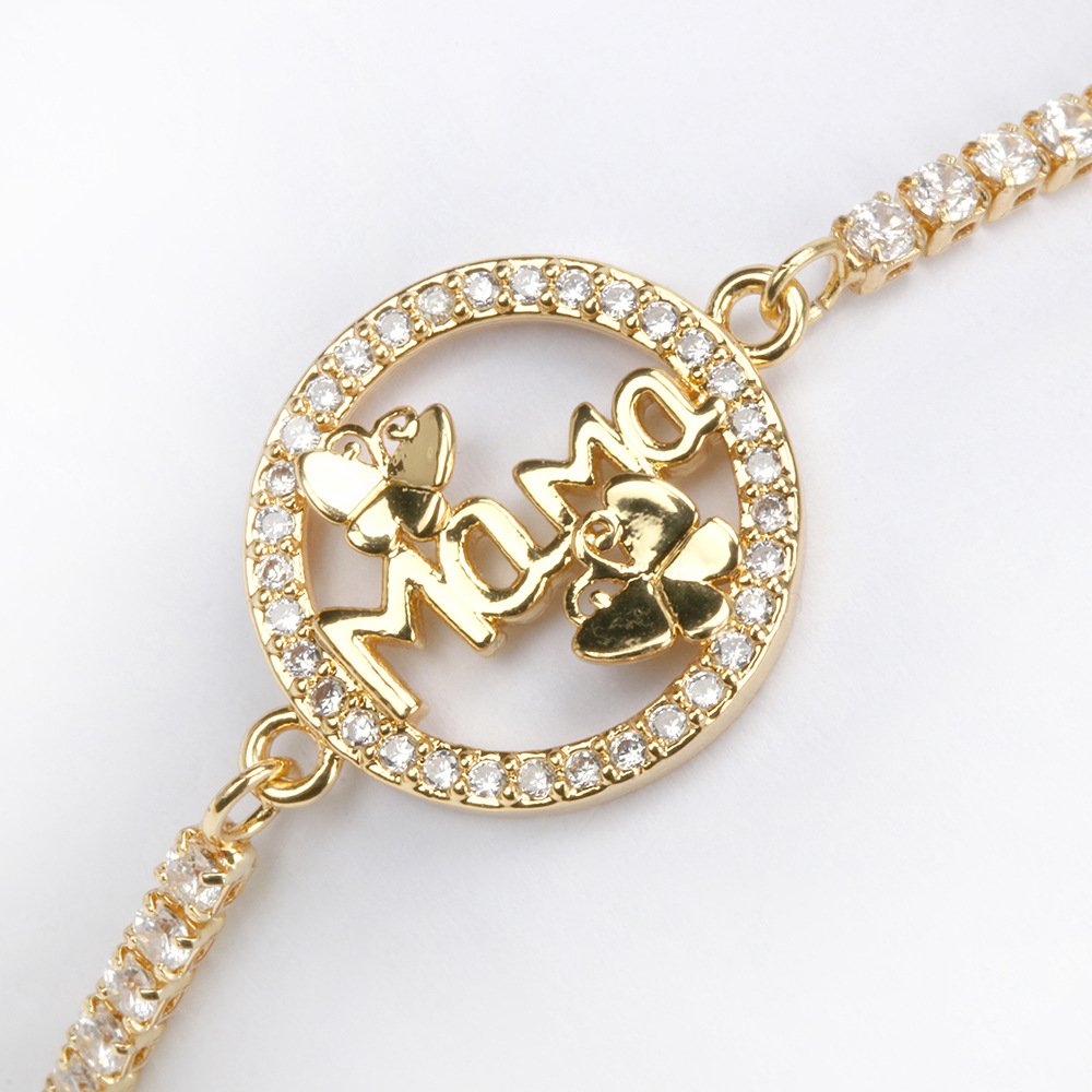 jewelry simple inlaid zircon letters adjustable stacking copper bracelet Motheru0027s Day gift