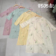 2025夏季气质款苎麻兰花草重工刺绣单层改良旗袍裙女