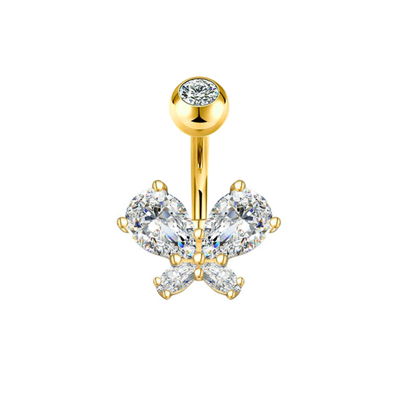 Gold Star Navel Ring 316L Surgical Steel Belly Button Piercing Jewelry Dangle CZ detail image 8