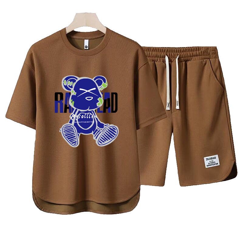 Vêtements pour hommes 2024 gaufré décontracté costume d'été hommes ample adolescent à manches courtes t-shirt Shorts beau deux pièces costume_voghion.com
