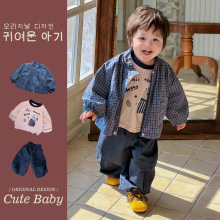 春款宝宝格子外套儿童长袖上衣裤子男童韩版套装时髦外出服三件套