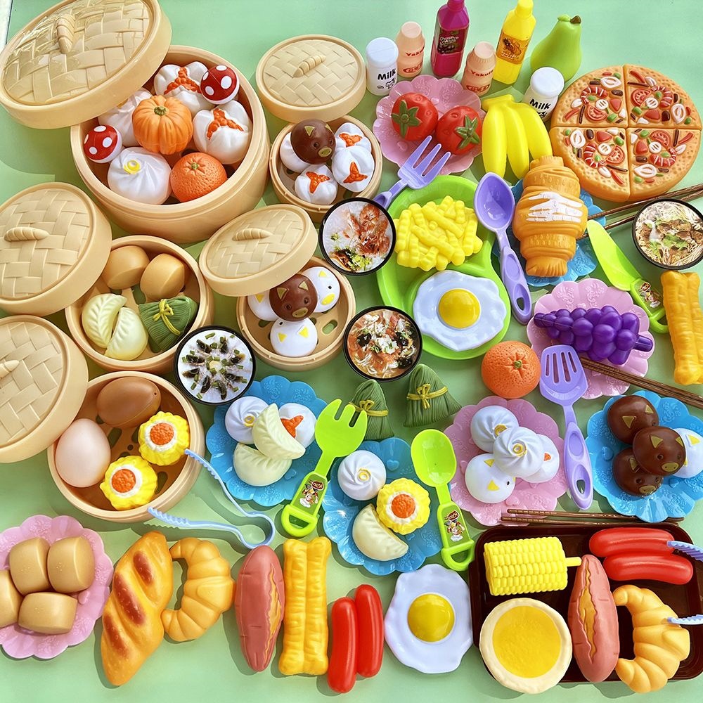 Simulated food play toys for children, boys and girls, steamed buns, snacks, kitchen cooking steamer set