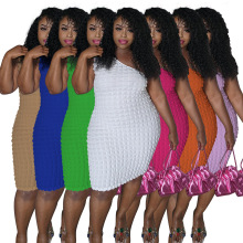 N8022 欧美外贸连衣裙新款亚马逊女装性感斜领纯色修身包臀连衣裙