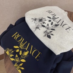 植物撞色字母印花圆领套头卫衣女秋季韩版宽松休闲百搭上衣新款潮