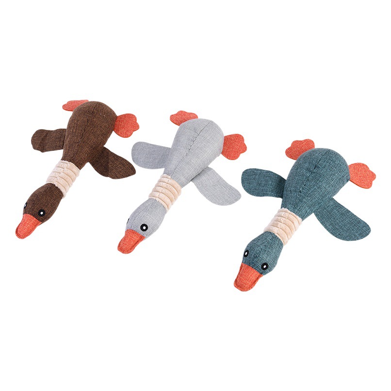 Juguete de peluche sonoro para perros (diseño de ganso, de lino)