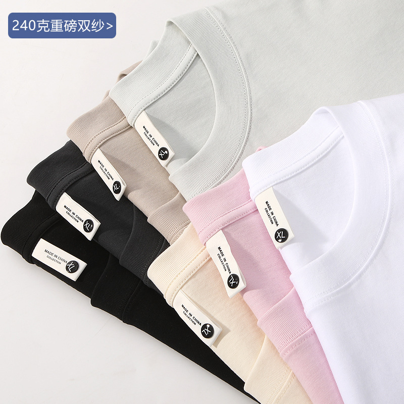 240g Double Yarn Cross-Border T-Shirt Summer New Style Solid Color High-End Ice-Feel T-Shirt Men's Round Neck Short-Sleeved T-Shirt