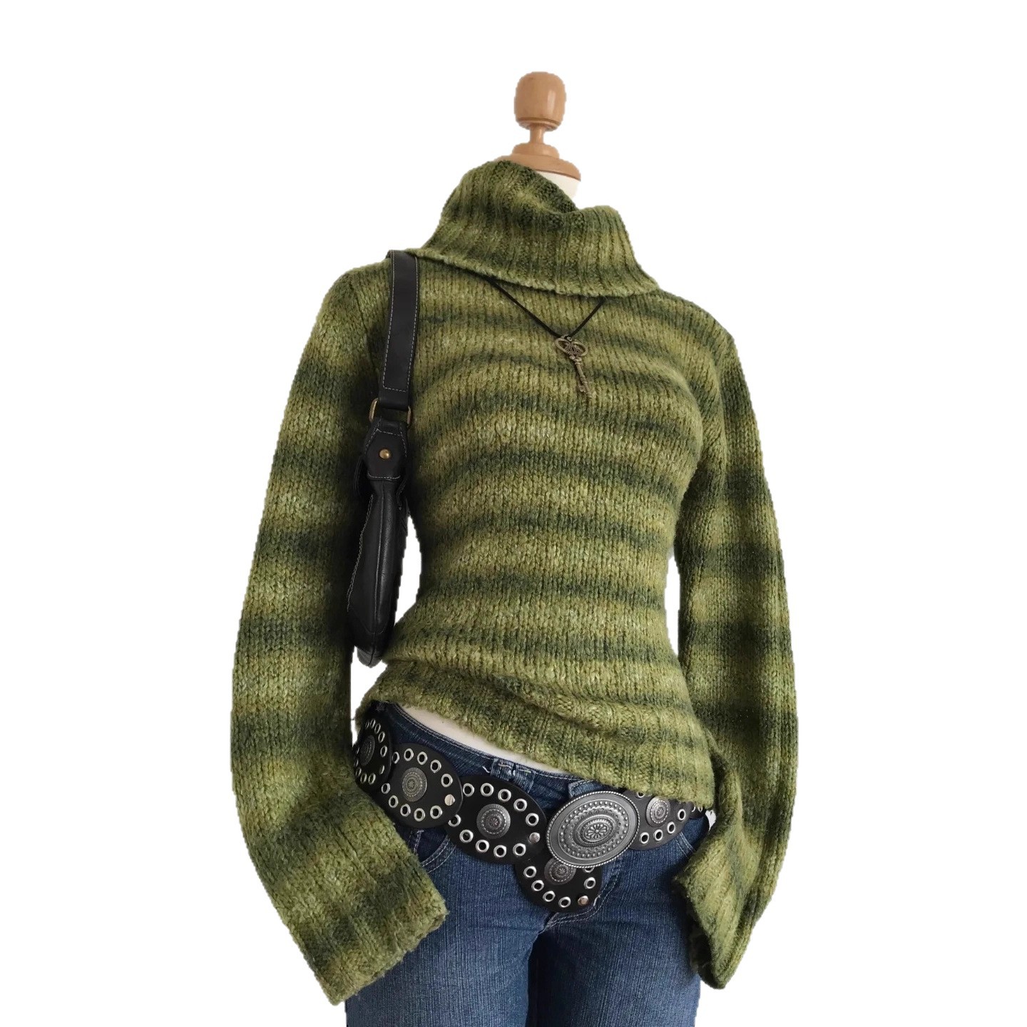 2026 invierno nuevo cross-border personalidad europea y americana rayas de manga larga color contrastante universal diseño delgado sensación de jersey de punto mujer