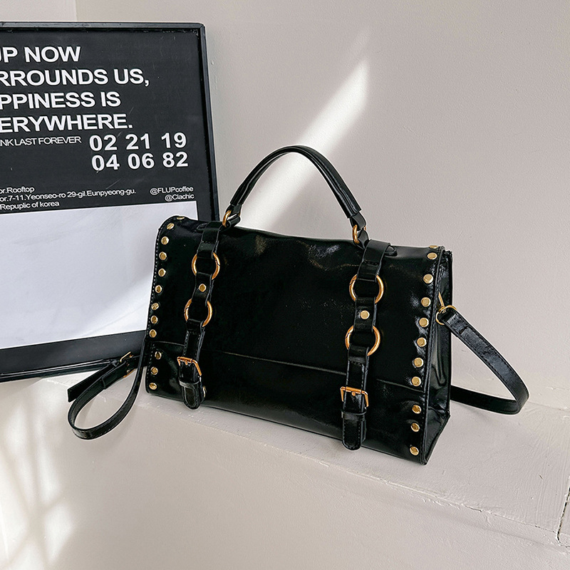 Vintage Waxed PU Messenger Bag – Large Capacity Crossbody Briefcase With Magnetic Closure For Work & College_voghion.com