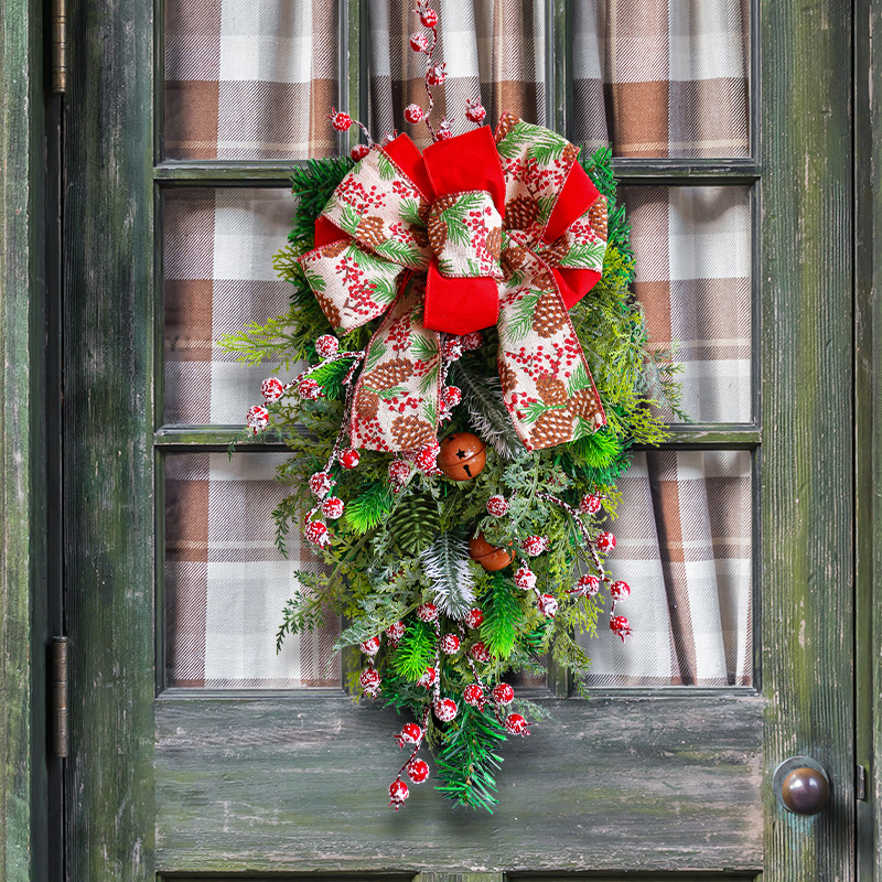 Creativo arco campana de Navidad árbol al revés al por mayor nueva guirnalda de aguja de pino de fruta roja apertura de tienda celebración decoración de Navidad
