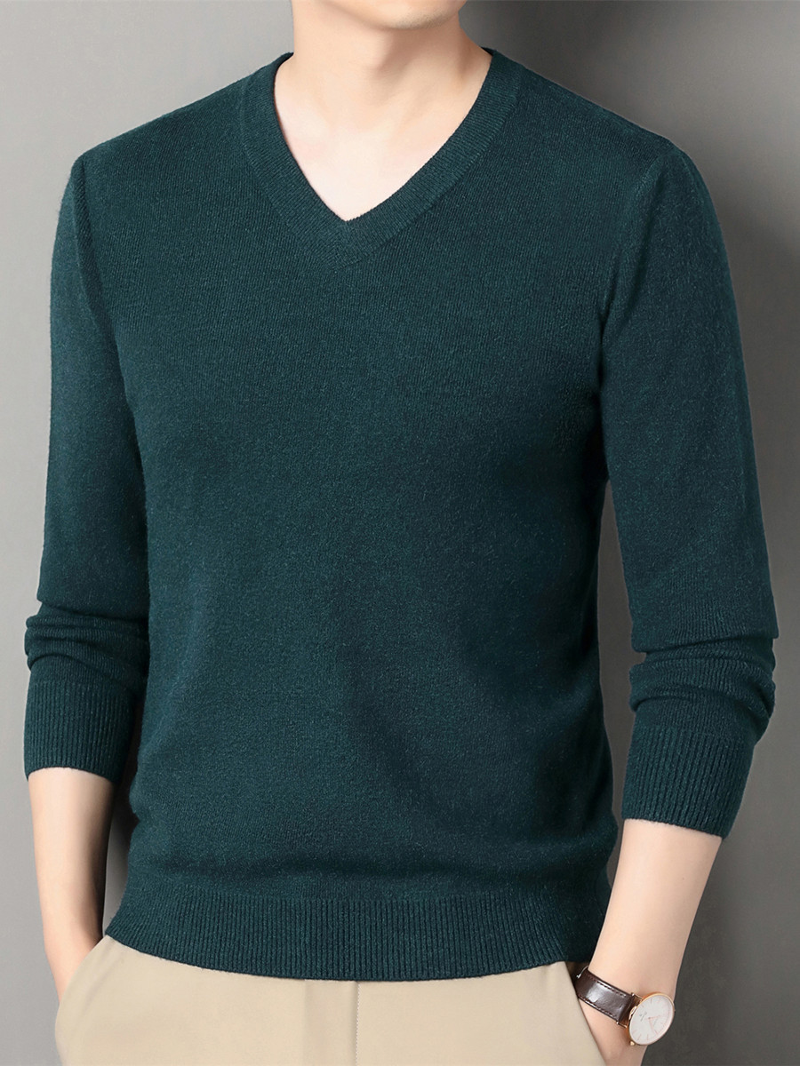 Comercio exterior para hombres otoño y invierno nuevo suéter de cuello en V suéter de lana de mediana edad delgado versátil de manga larga camisa de punto superior