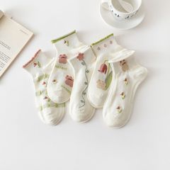 襪子女春夏季短襪甜美可愛卡通小清新花朵小兔藍綠色短船襪ins潮