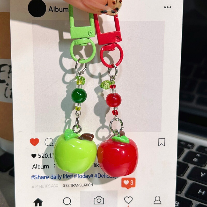 Solid Color Stereo Apple Beaded Keychain Food Toy Round Fruit Artificial Pendant Student Backpack Bag Accessories