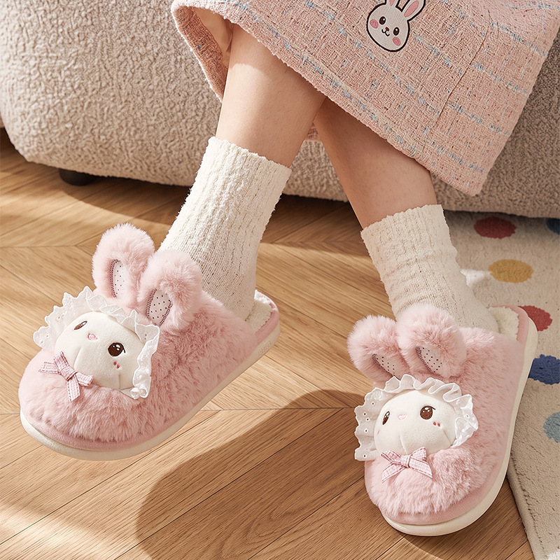 Cute rabbit plush slippers for women, autumn and winter dormitory home couple indoor cartoon warm plush cotton slippers for men Cute rabbit plush slippers for women, autumn and winter dormitory home couple indoor cartoon warm plush cotton slippers for men
