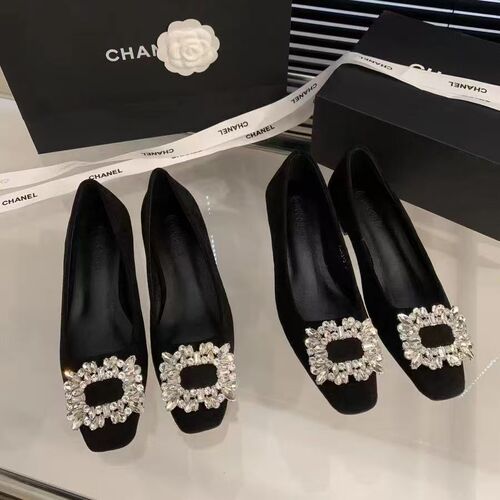 Black commuter square head rhinestones single-layer shoes for women's autumn new French flat high-quality minococcasin-minoccasin-shoes casual shoes