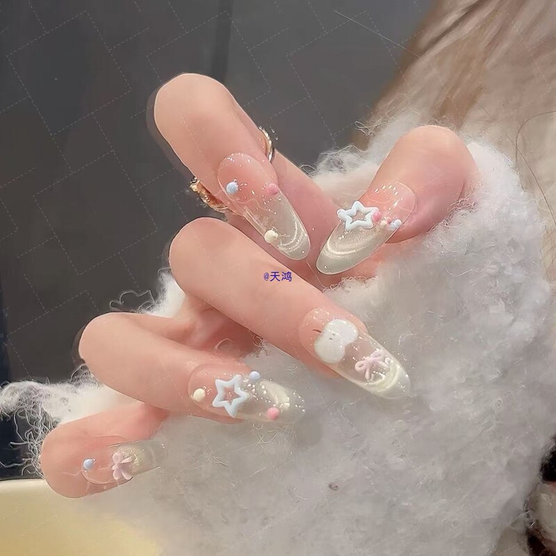 New Green Apple Cute Pure Desire Manicure Whitening Cat Eye Wearable Nail Handmade Patch French Style