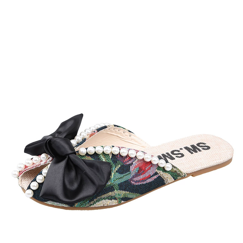 Летние тапочки из жемчуга, обувь с бантом для отдыха, оптовый