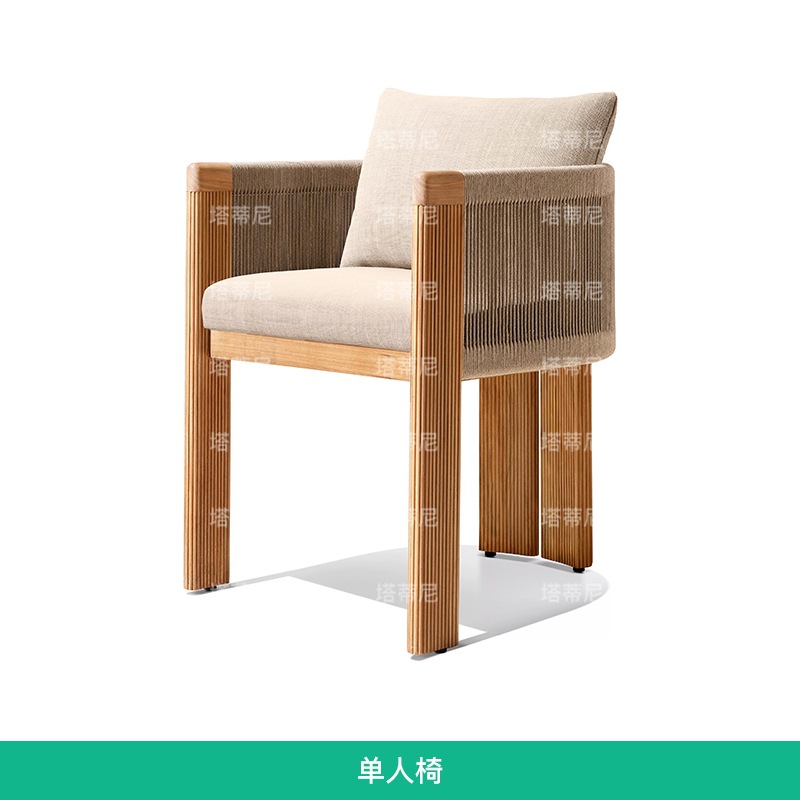 Mesa y sillas de madera maciza al aire libre Jardín al aire libre a prueba de agua y anticorrosión Mesa larga Hotel Villa patio terraza Mesa y sillas de teca protector solar