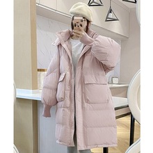 2025年宽松棉服女冬韩版连帽时尚大口袋加厚过膝长款棉衣外套