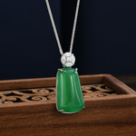 通体S925纯银新中式绿玉髓无事牌吊坠项链轻奢高级感女项链