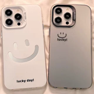 适用苹果16promax手机壳iPhone14新款情侣华为12简约ins纯色笑脸