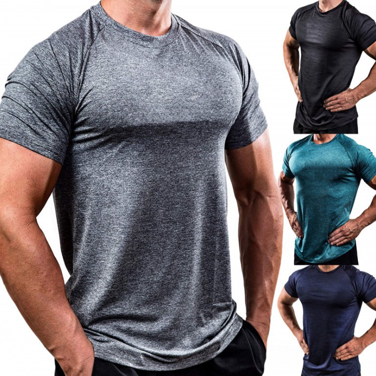 Muscle New Solid Color Fitness Clothes Men's Brothers Quick-drying Breathable Training High Elastic Tight Clothes Short-sleeved Sports Coach Clothes
