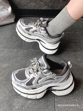 真皮厚底巴黎老爹鞋女2025秋季新款小个子增高透气百搭休闲运动鞋