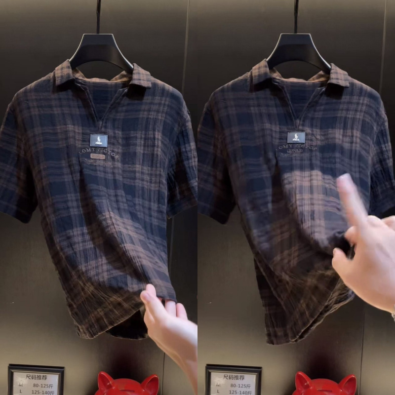 高品質の夏ヨーロッパのトップ高級夏の新デザインカジュアルチェック柄半袖Tシャツメンズトップストレンディなブランド|undefined