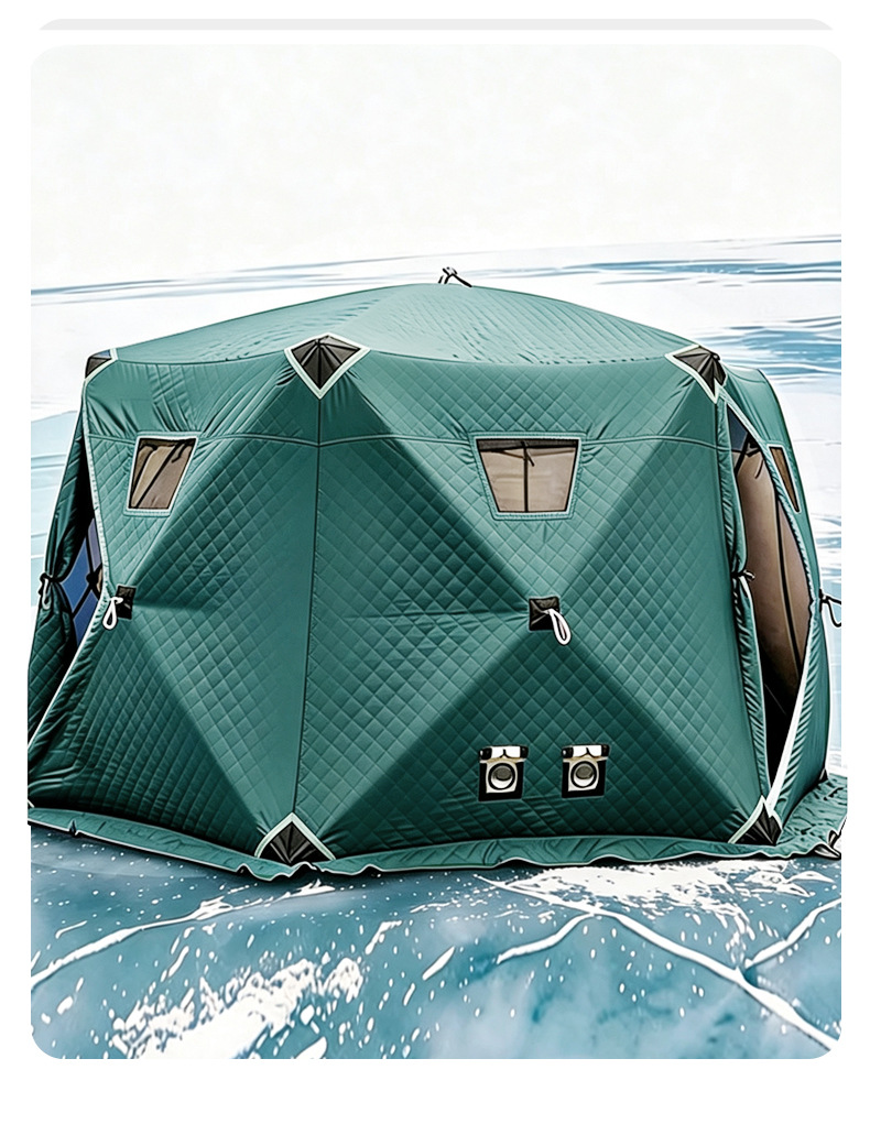 Hexagonal ice fishing tent for 6-8 people, thickened and warm with quilted lining, portable winter fishing house, outdoor cold-proof winter tent