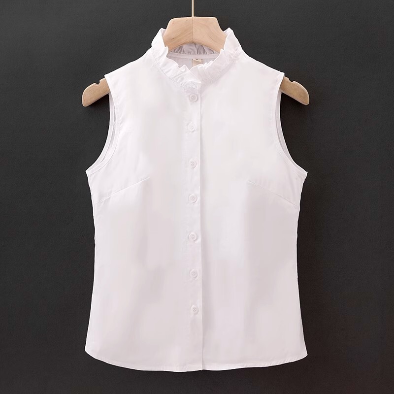 Cotton Sleeveless Shirt Women's Autumn and Winter Wood-ear Collar False Collar Women's All-match False Collar Base Shirt Shirt Vest
