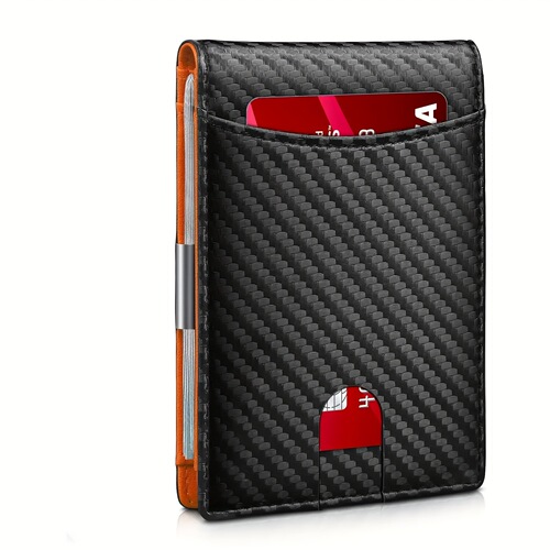 Minimalist anti-theft RFID carbon fiber men's dollar bill card holder portable ultra-thin multi-card slot wallet card holder