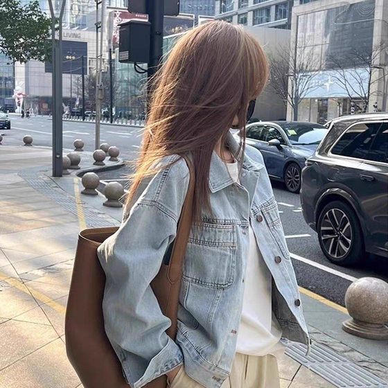 European-style Washed Cotton Vintage Denim Jacket Women's Spring and Autumn 2024 Thin Korean-style Loose Short Long-sleeved Shirt for Women