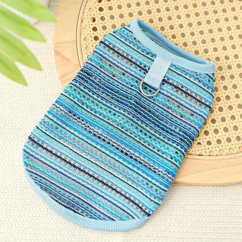 Ropa de mascotas de verano delgada rayas huecas transpirables tracción chaleco de color que osos bipedas ropa gato perro
