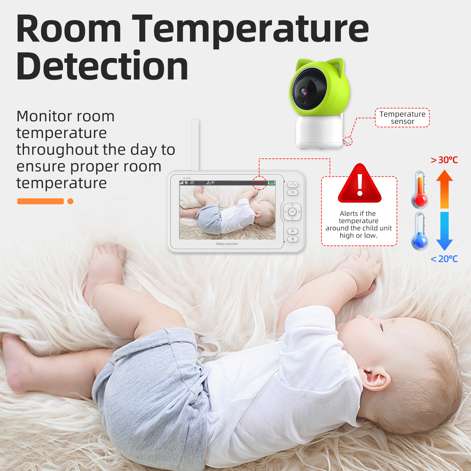 Fábrica de fuente 5 pulgadas monitor para bebés temperatura y humedad detección de lloro cámara inteligente para bebés explosión transfronteriza 2