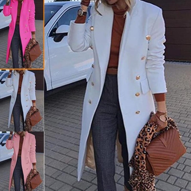 2026 Cross-Border Women's Fashion European and American Foreign Trade Amazon Autumn and Winter Mid-Length Woolen Coat Double-Breasted Woolen Coat